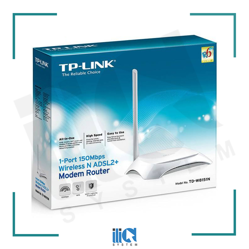 تصویر  مودم روتر ADSL2 Plus بی‌سیم N150 تی پی-لینک مدل  TD-W8151N