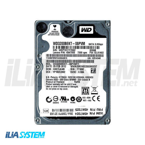 هارد 320 گیگابایت وسترن دیجیتال اسکورپیو مشکی WD3200BEKT ساتا 2.5 اینچ اینترنال دیسکی ( pn 08pvmt1 ) در حدنو